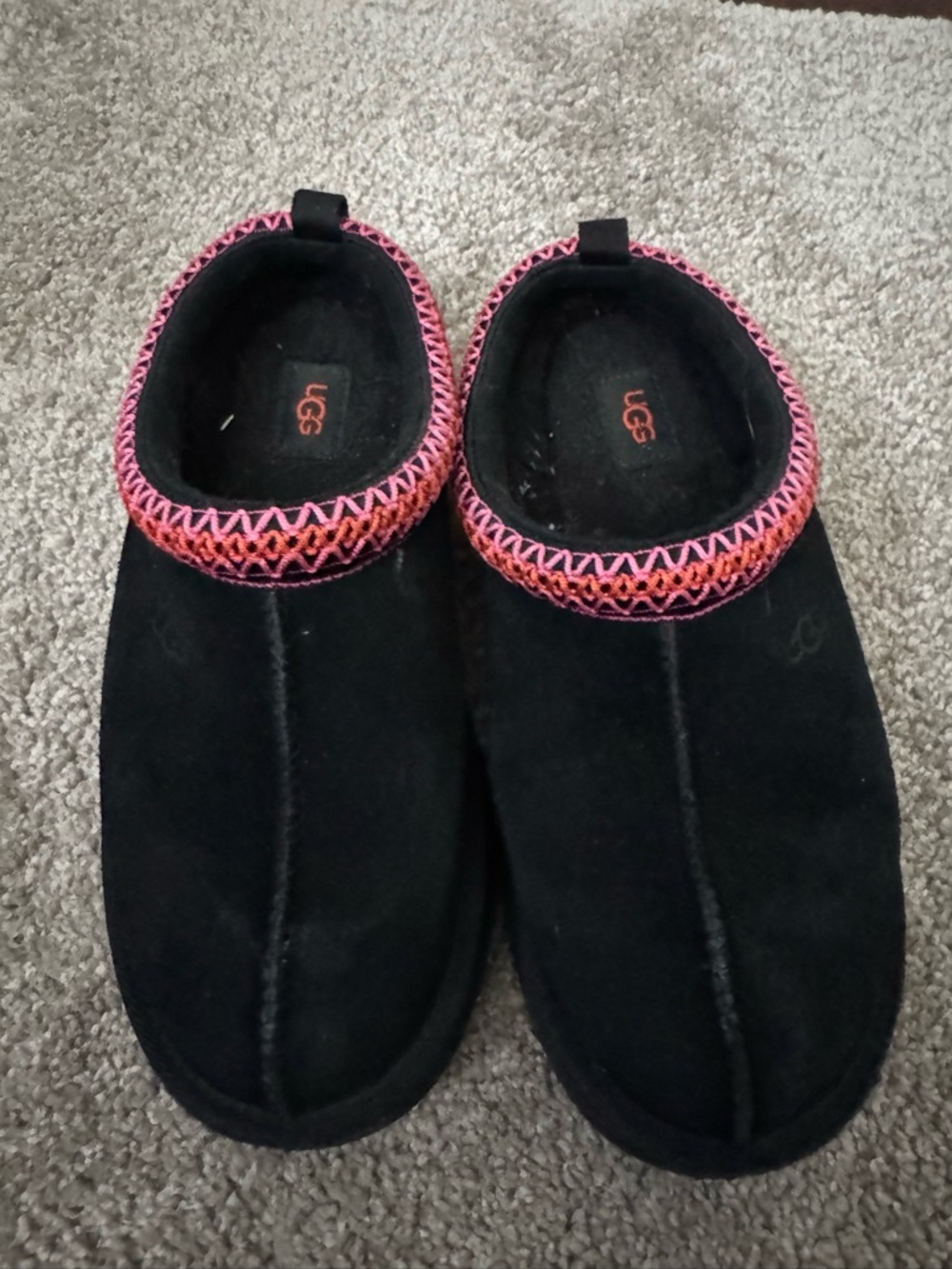 UGG Black Suede Slip-On Clog with Pink and Orange Trim - Picture 2 of 4